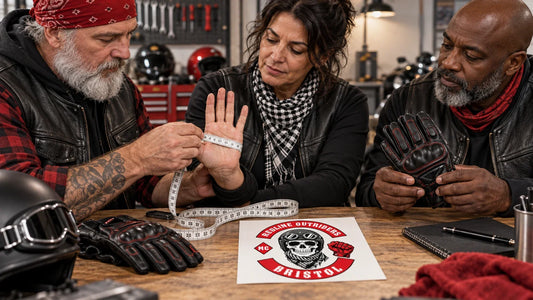 Redline Outriders editorial scene illustrating how to measure palm circumference and hand length against the exact glove model chart, record units and verify fit with a physical sample: featured.