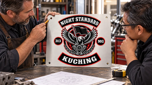 Night Standard editorial scene illustrating metal club sign mounting-hole clearance, logo safe area and installation planning: featured.