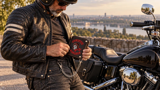 Red Barons editorial scene illustrating secure biker wallet placement, retention and snag prevention: featured.