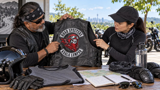 Road Specters editorial scene illustrating how to evaluate a leather vest for warm weather by considering leather weight, lining, fit, airflow, hydration, sun exposure and compatibility with protective riding gear: featured.