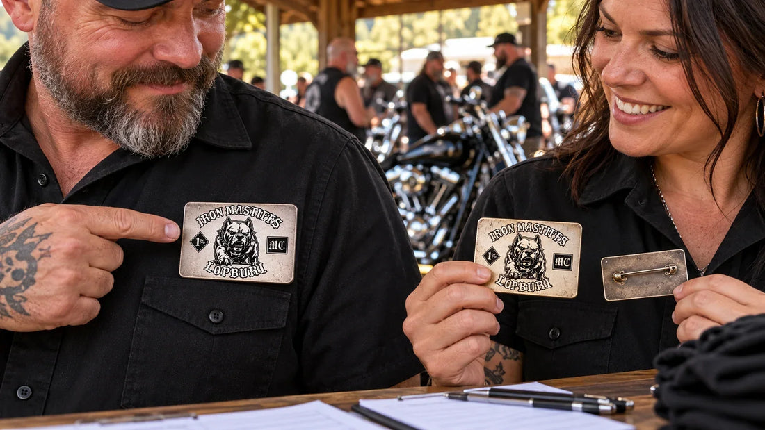 Magnetic or Pin-Back Motorcycle Club Name Badge for an Event Desk ...