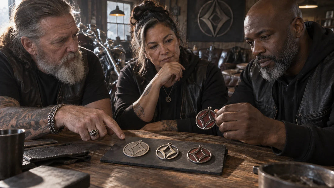 Motorcycle club organizers compare a pendant bail opening with the largest part of a chain clasp.