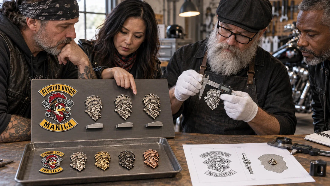 Redwing Union riders review featured materials for Custom 3D Motorcycle Club Pins: Design and Proof Guide.