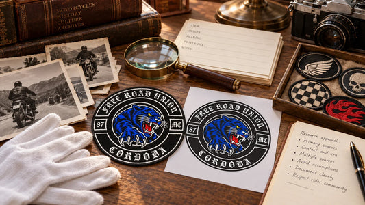 Free Road Union editorial scene illustrating motorcycle patch history, identity, remembrance, events, personal expression, club-specific meaning and responsible interpretation: featured.
