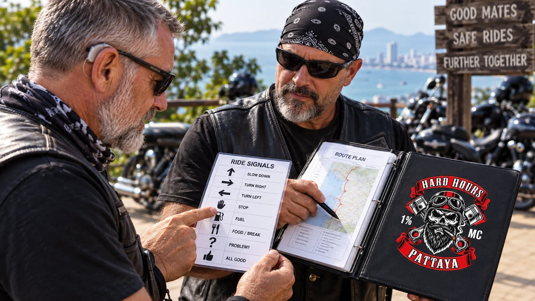 Hard Hours editorial scene illustrating planning motorcycle riding with hearing loss through clinician guidance, visual communication, hearing-device considerations, helmet fit, route planning, legal checks and an emergency plan: featured.