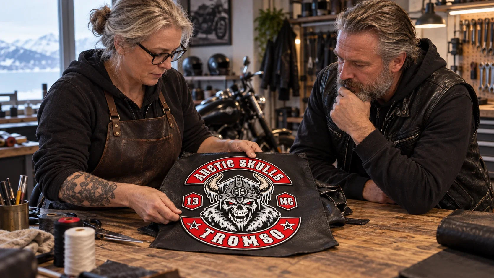 Arctic Skulls editorial scene illustrating skull symbolism in motorcycle culture: featured.