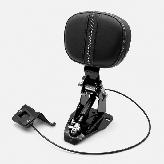 Adjustable Harley Touring rider backrest featured in a comfort and construction comparison