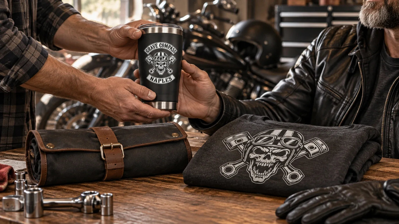 Grave Compass editorial scene illustrating practical motorcycle rider gift selection by budget and use: featured.