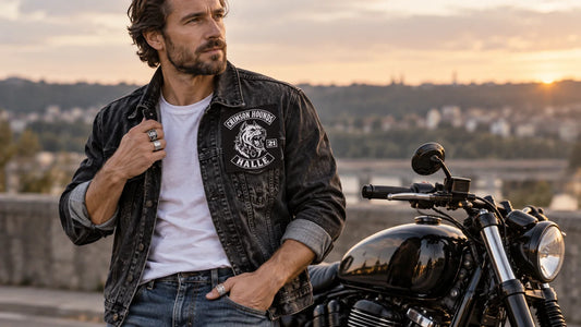 Crimson Hounds editorial scene illustrating styling biker rings with casual outfits, proportion, metals, comfort, hand function and authorized club symbols: featured.