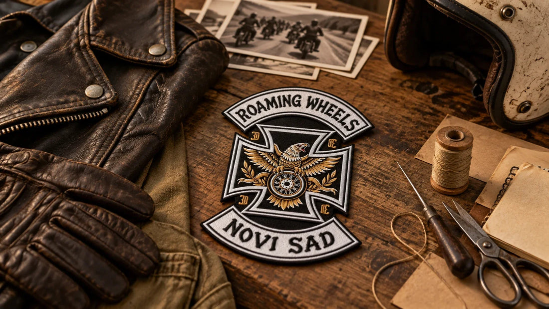 Roaming Wheels editorial scene illustrating the documented history of biker patches, club identity, community, changing public symbolism and respectful interpretation: featured.