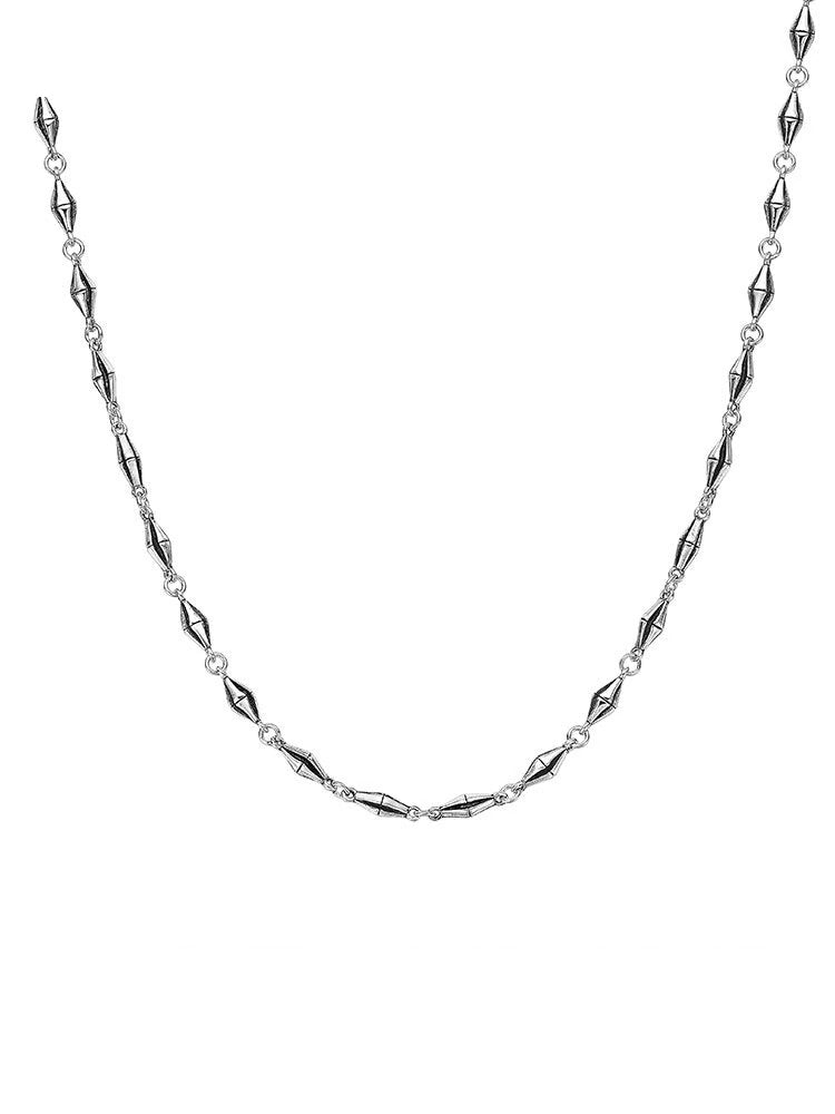 3D Diamond-Link Sterling Silver Biker Necklace — clean product front view