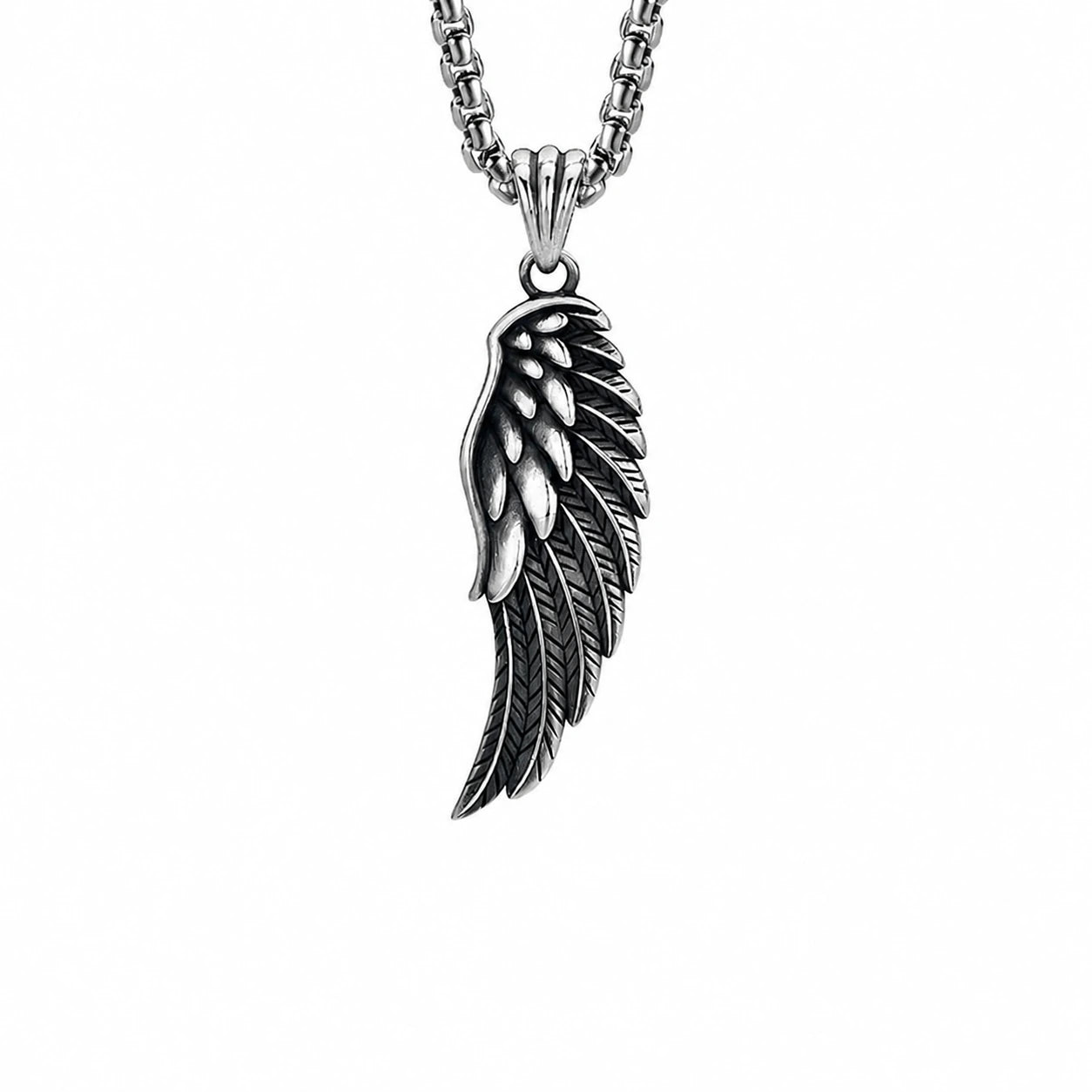 3D Feather Sterling Silver Biker Pendant — front product view