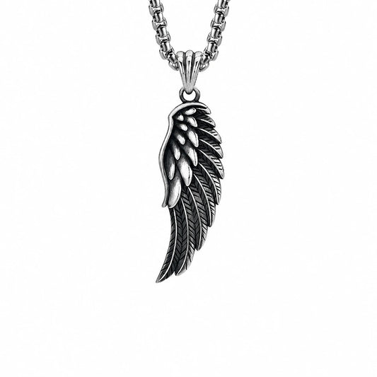3D Feather Sterling Silver Biker Pendant — front product view