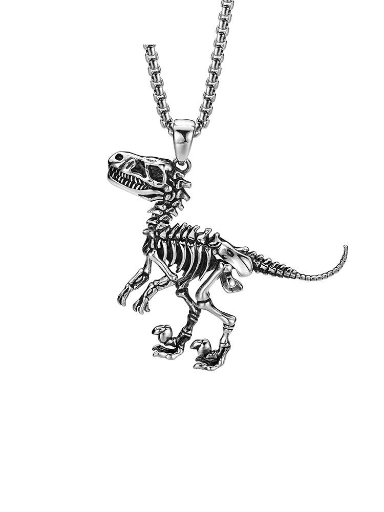 3D Tyrannosaurus Rex Sterling Silver Biker Pendant — clean product front view
