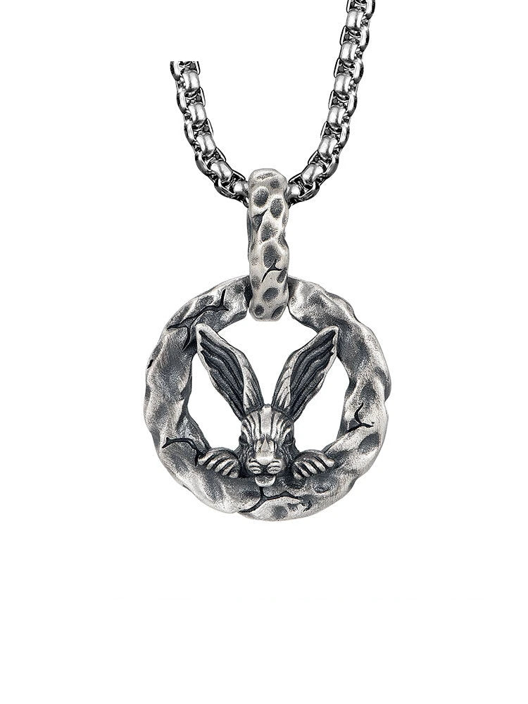 3D Zodiac Rabbit Sterling Silver Biker Pendant — clean product front view