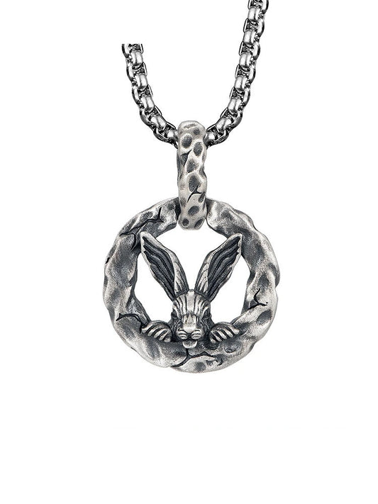 3D Zodiac Rabbit Sterling Silver Biker Pendant — clean product front view