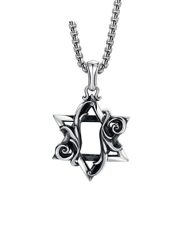 Acanthus Hexagram Sterling Silver Biker Pendant — clean product front view