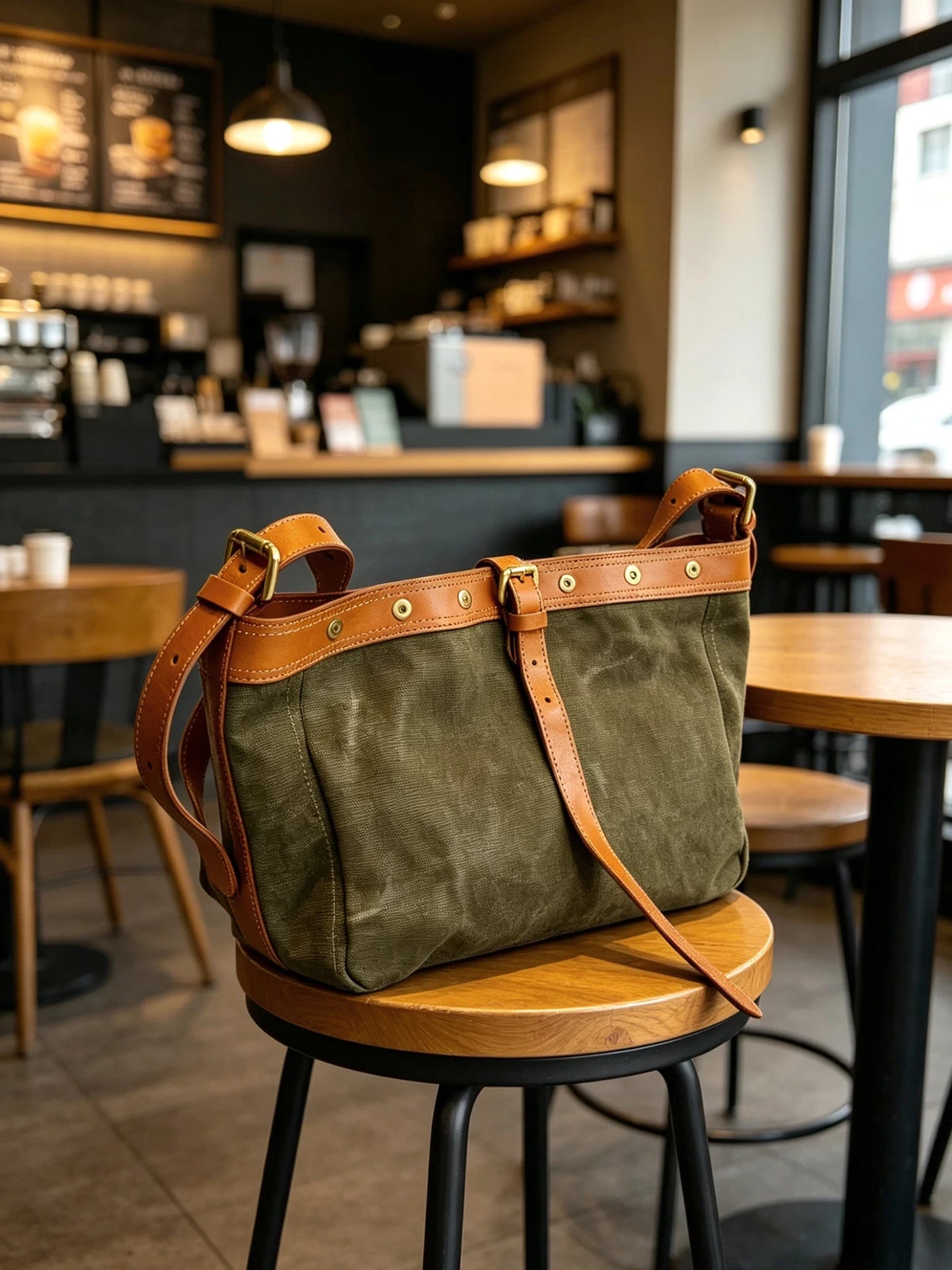 vintage canvas leather large shoulder bag 1