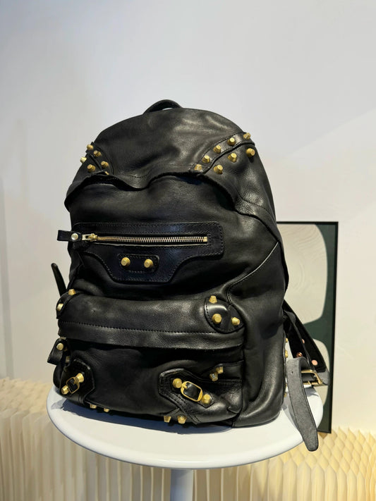 large black soft leather studded biker backpack 1