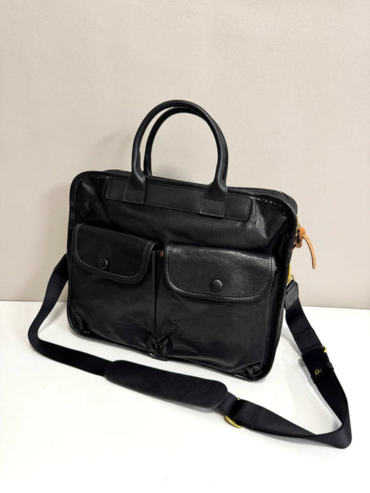 large vintage vegetable-tanned leather briefcase travel bag 1