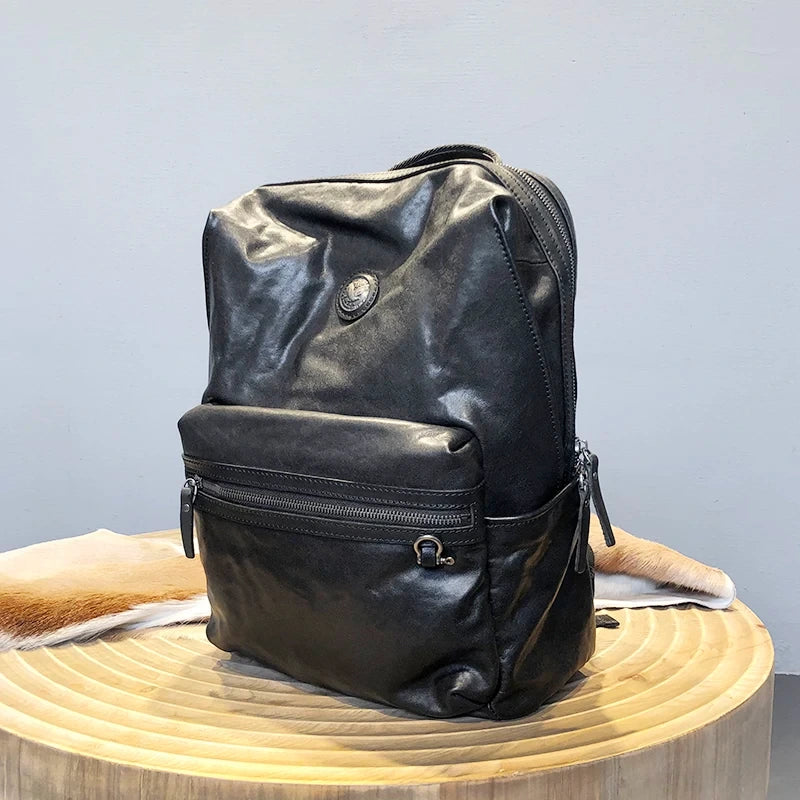 vegetable-tanned leather laptop backpack 1