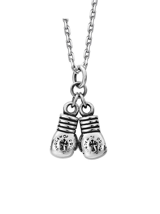 Boxing Glove Cross Sterling Silver Biker Pendant — clean product front view