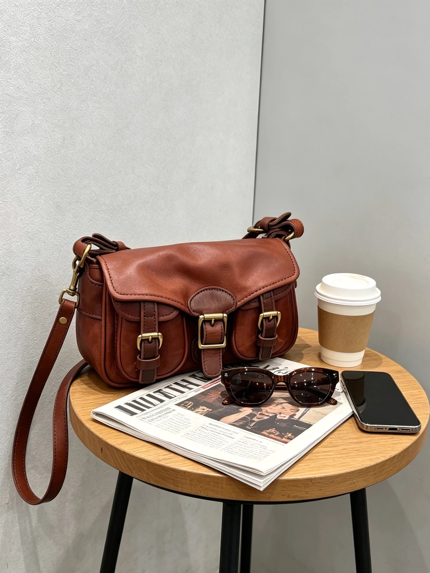 distressed leather saddle crossbody bag 1