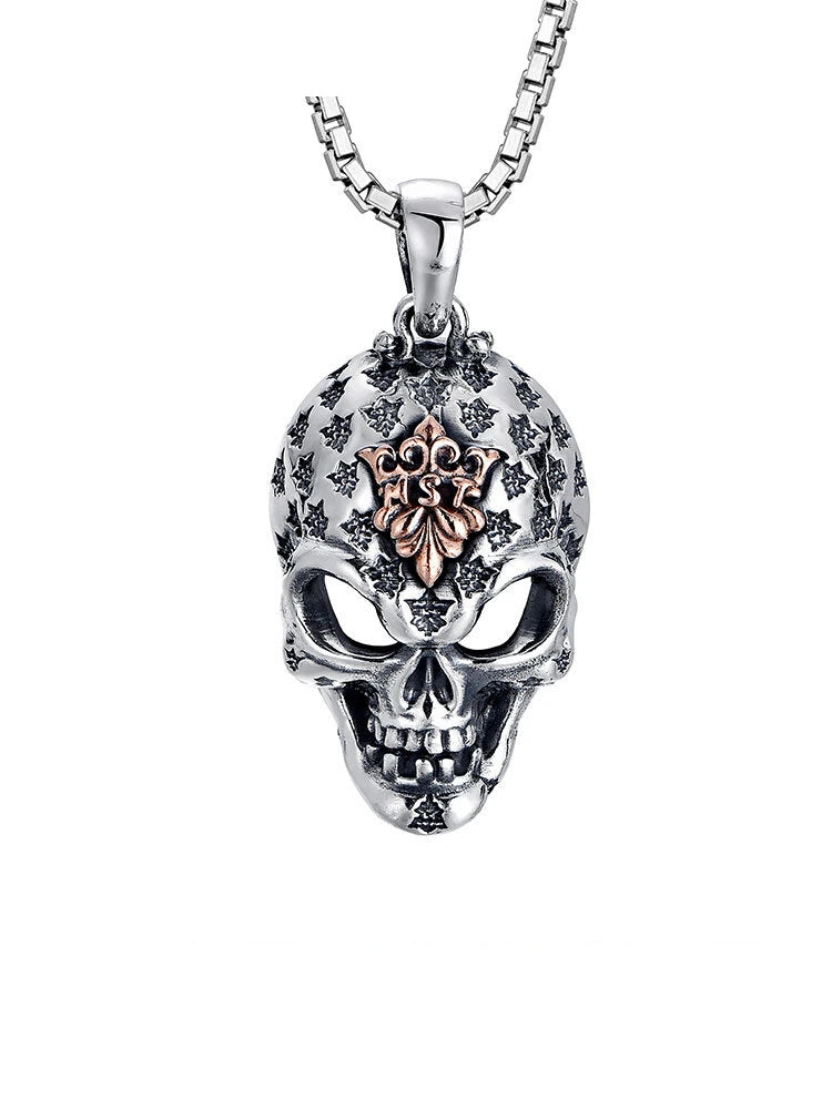 Dark Skull Sterling Silver Biker Pendant — clean product front view