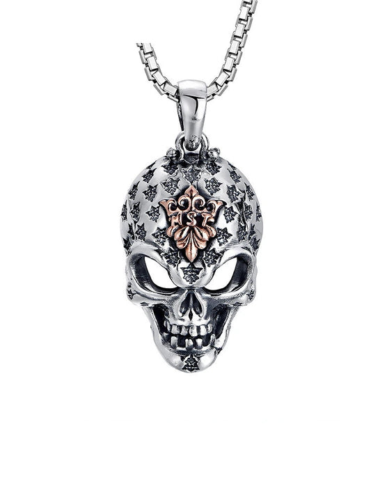 Dark Skull Sterling Silver Biker Pendant — clean product front view