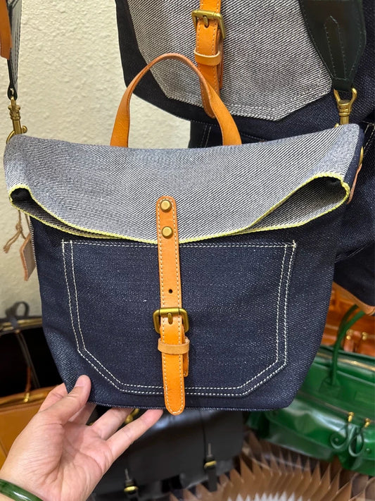 denim-texture leather messenger bag 1