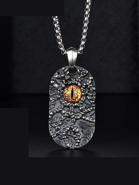 Devil Eye Dog Tag Sterling Silver Biker Pendant — clean product front view