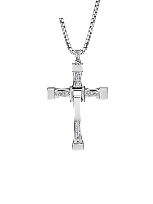 Engravable Large Cross Sterling Silver Biker Pendant — clean product front view