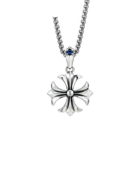 Fleur Cross Sterling Silver Biker Pendant — clean product front view 1
