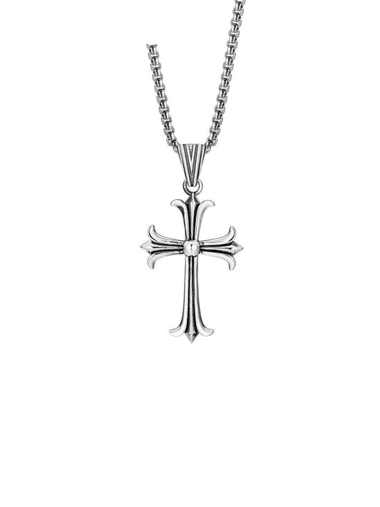 Fleur-de-Lis Filigree Cross Sterling Silver Biker Pendant — clean product front view