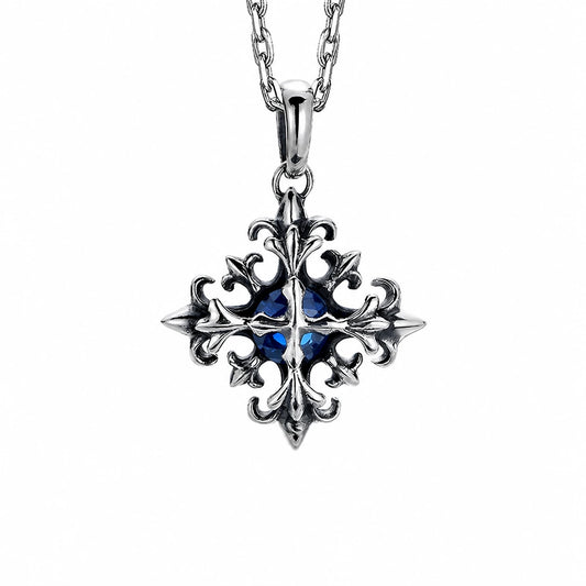 Gemstone Floral Cross Sterling Silver Biker Pendant — front product view