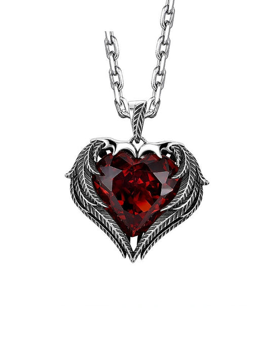 Guardian Angel Wing Heart Sterling Silver Biker Pendant — clean product front view