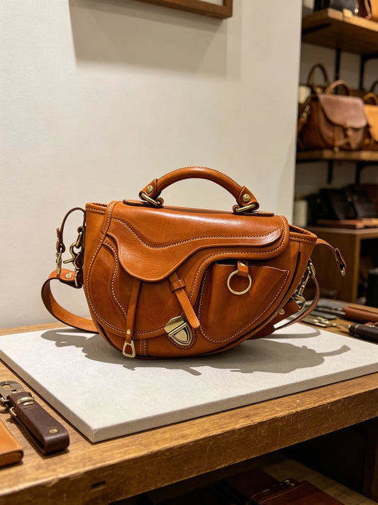 handcrafted vegetable-tanned leather saddle crossbody bag 1