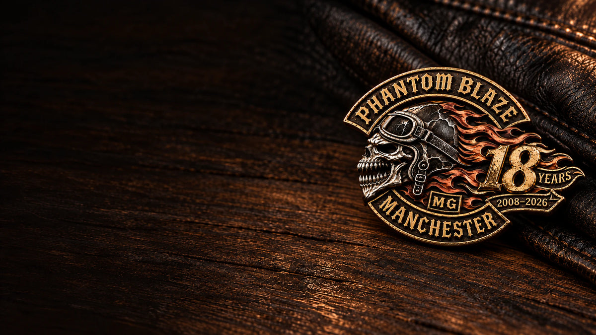 Custom a complete custom metal anniversary badge service built around a club logo, milestone number and founding years. rendered as a logo-derived 925 sterling silver and 18k gold and red copper anniversary badge.