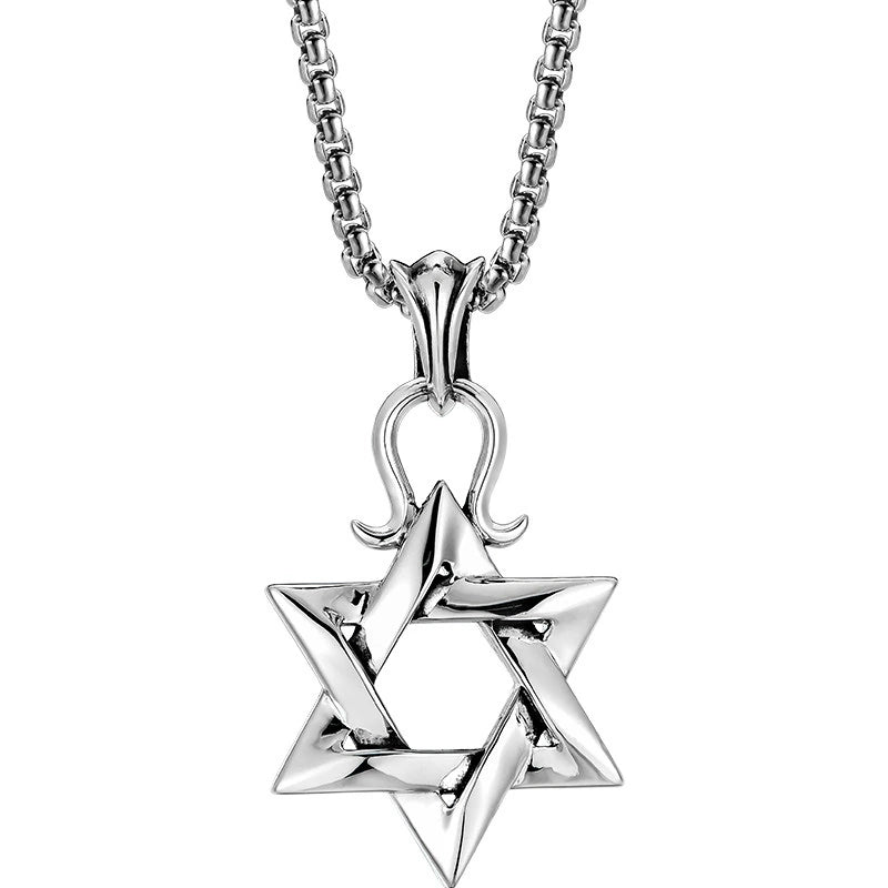 Hexagram Sterling Silver Biker Pendant — front product view