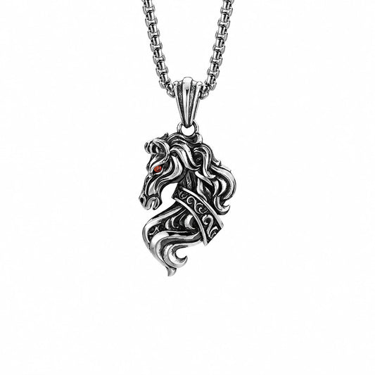 Horse Head Sterling Silver Biker Pendant — front product view