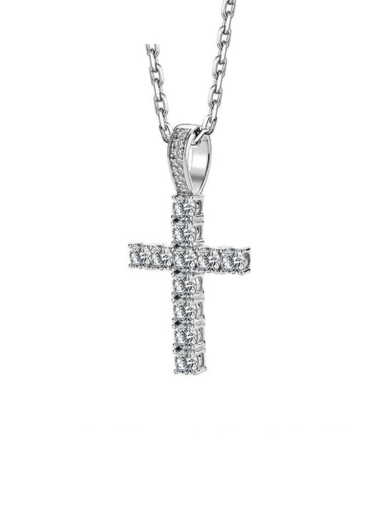 Iced Cross Sterling Silver Biker Pendant — clean product front view