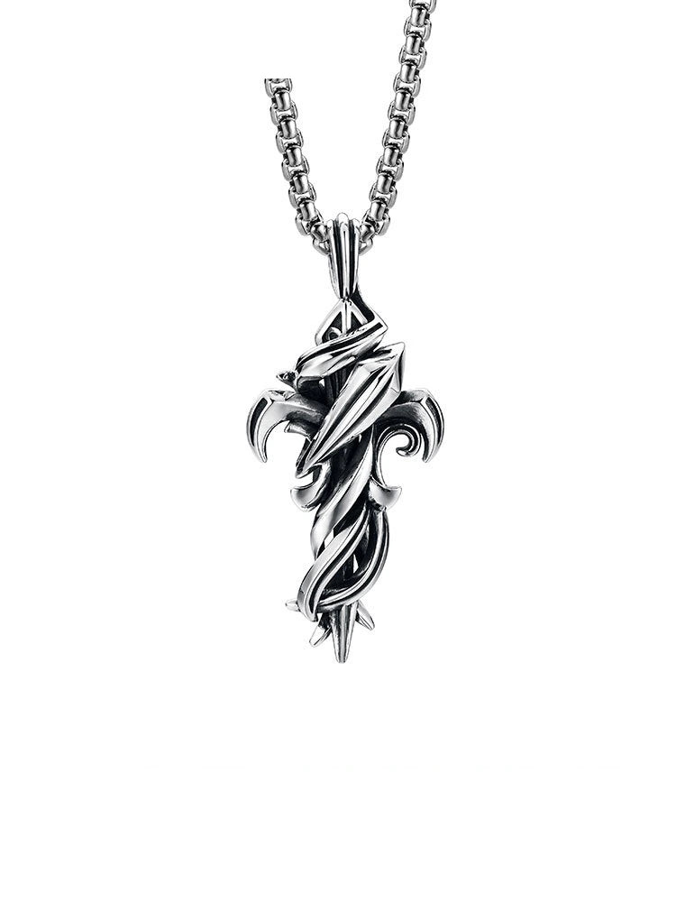 Ivy-Wrapped Cross Sterling Silver Biker Pendant — clean product front view