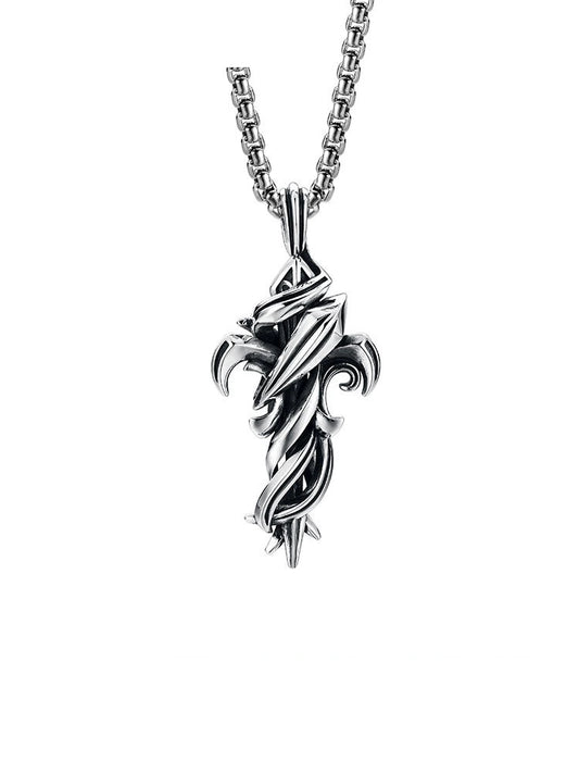 Ivy-Wrapped Cross Sterling Silver Biker Pendant — clean product front view