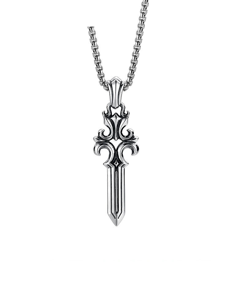 King Sword Sterling Silver Biker Pendant — clean product front view