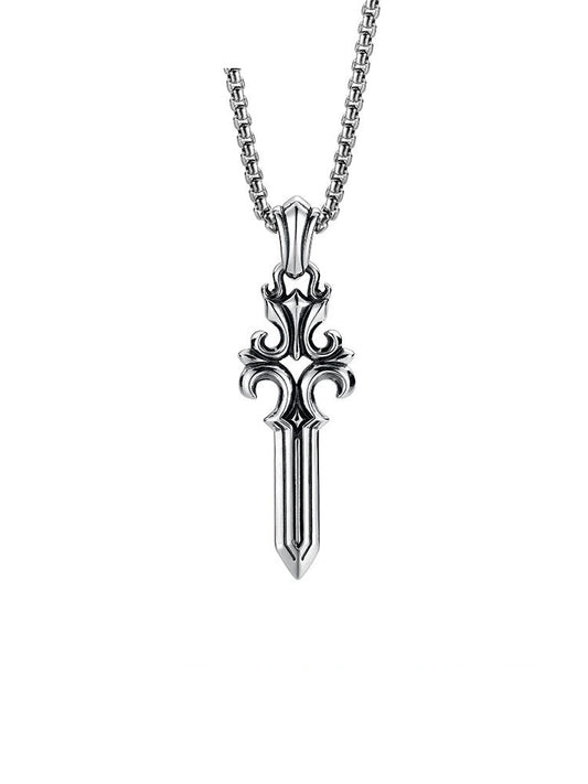 King Sword Sterling Silver Biker Pendant — clean product front view