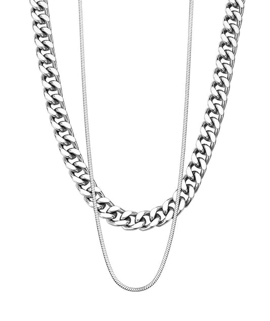 Layered Snake and Cuban Chain Biker Necklace — front product view