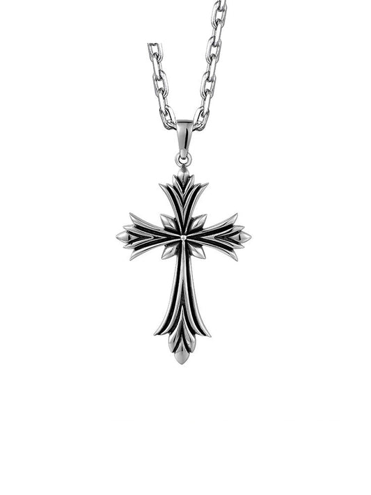 Minimal Cross Sterling Silver Biker Pendant — clean product front view