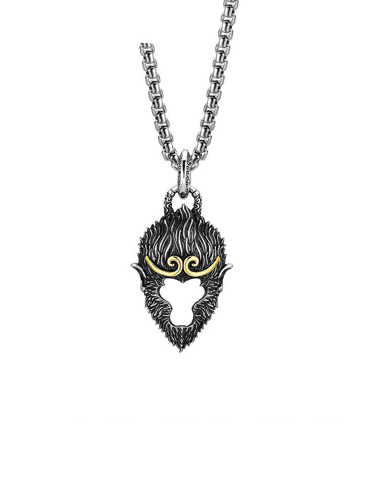 Monkey King Sterling Silver Biker Pendant — clean product front view