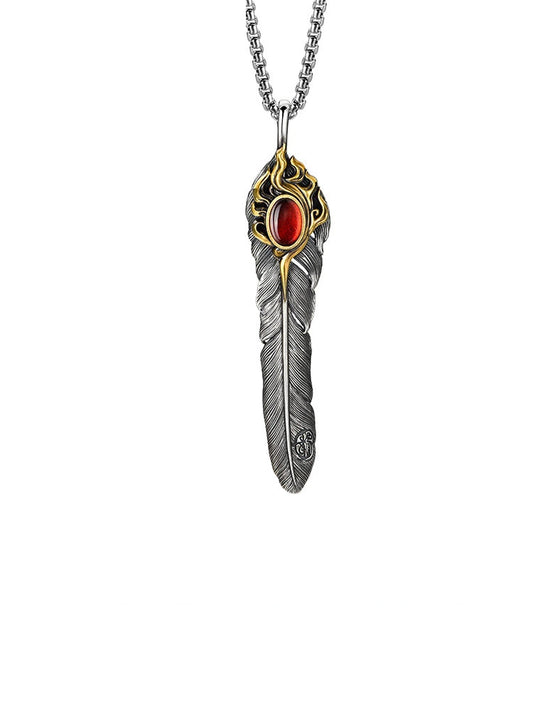 Phoenix Feather Sterling Silver Biker Pendant — clean product front view