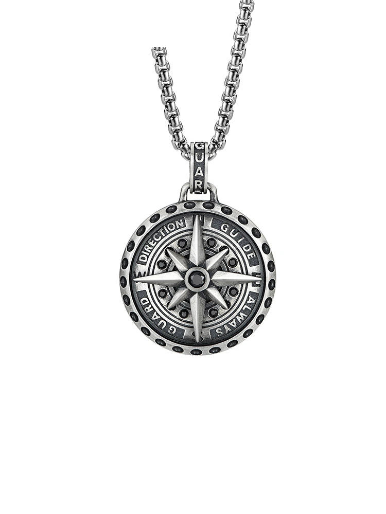 Rotating Compass Sterling Silver Biker Pendant — clean product front view 1